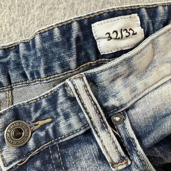 Smoke Rise Jeans Mens 32x32 Tie Die Ripped Slim Fit Distressed Washed Blue Logo - Picture 10 of 16